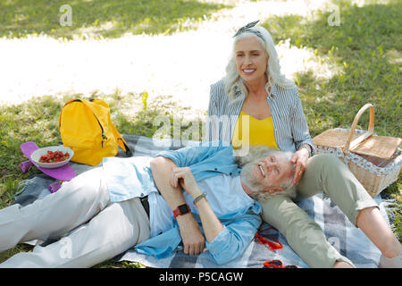 Nice cheerful man feeling happy Stock Photo