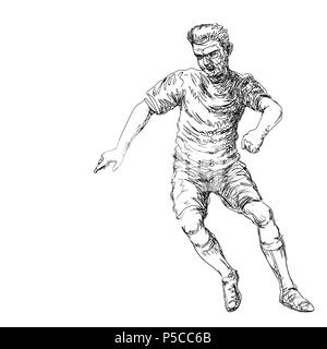 Hand drawing of Soccer Player kicking a ball - Vector Hand drawn Illustration. Stock Vector