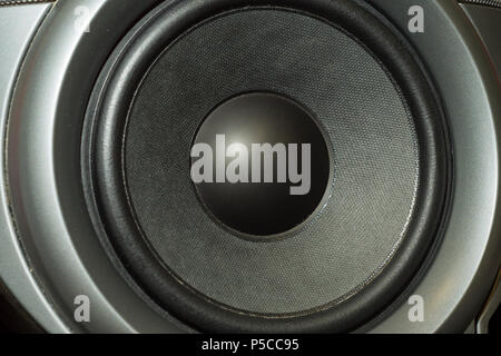 speaker music Detail shot of some old round speakers. Stock Photo