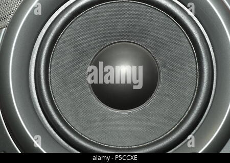 speaker music Detail shot of some old round speakers. Stock Photo