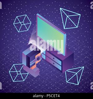 gamer using vr goggles watching screen 3d illustration, vector, Stock Vector