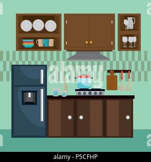 kitchen modern scene icons Stock Vector