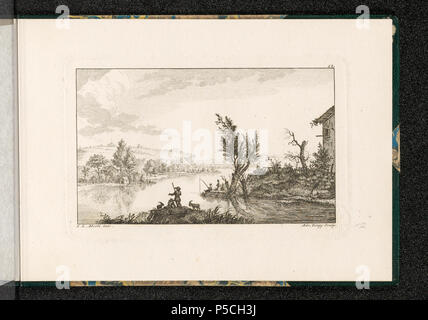 Prints and Drawings Department .  [Landschaft am Fluss]; 12. Landschäftlein inv. von J. L. Aberli (Blatt 12); [recto oben rechts]: 12. [unten links]: I.L. Aberli inv. [unten rechts]: Adr. Zingg Sculp.[recto unten rechts mit Bleistift bezeichnet]: 12; Ideallandschaft. Fischer; Fluss . 1765.  Aberli, Johann Ludwig [MalerIn/ZeichnerIn] Zingg, Adrian [StecherIn] 288 CH-NB - -Landschaft am Fluss- - Collection Gugelmann - GS-GUGE-4-27 Stock Photo