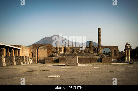 A sunny morning in the empty forum of ancient Pompeii, Italy in the shadow of Mount Vesuvius Stock Photo