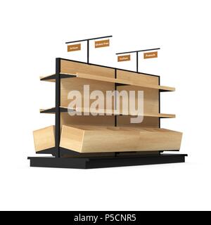 Wooden Bakery Display Shelves on white. 3D illustration Stock Photo