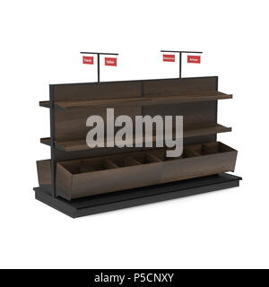 Wooden Bakery Display Shelves on white. 3D illustration Stock Photo