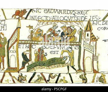 Bayeux Tapestry scene 27-28 : A dying Edward the Confessor makes Stock ...