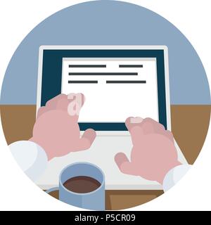 Programmer coding on laptop computer on work desk. Code on the screen laptop. Stock Vector