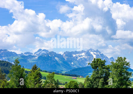 View of Säntis Mountain in the Swiss Alps, Switzerland. Stock Photo