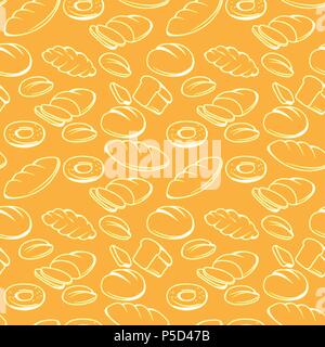 Baked goods seamless pattern - bread, buns and rolls with slices Stock Vector