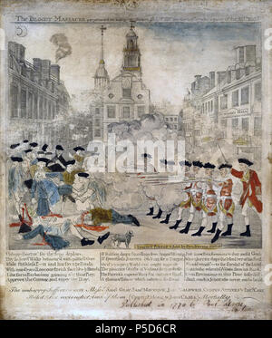 N/A 1770. Engrav'd Printed & Sold by Paul Revere Boston. The print was copied by Revere from a design by Henry Pelham for an engraving eventually published under the title 'The Fruits of Arbitrary Power, or the Bloody Massacre,' of which only two impressions could be located by Brigham. Revere's print appeared on or about March 28, 1770. 225 Boston Massacre high-res Stock Photo