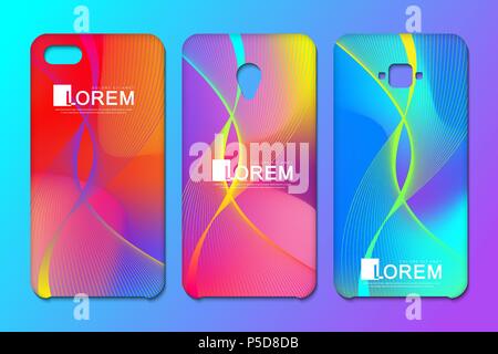 Vector phone x wallpaper collection. Editable gradient mesh masked into phone shape. Wave flow. Abstract fluid 3d shapes vector trendy liquid colors backgrounds. Colored fluid graphic composition Stock Vector