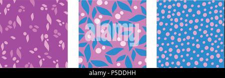 Fuchsia Foliage and Polka Dots Patterns Stock Vector