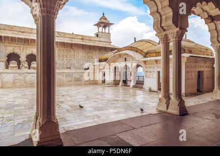 Royal palace with white marble architecture at Agra Fort India Stock Photo