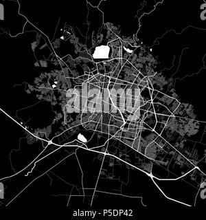 Area map of León, Mexico. Dark background version for infographic and marketing projects. This map of León, León Municipality, contains typical landma Stock Vector