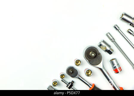 Socket Spanner Wrenches on white Background for mechanical tools concept. Stock Photo