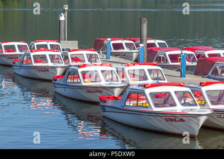 Electrical Powered motor boats for hire to tourists at Bowness-On Windermere in the English Lake District National Park