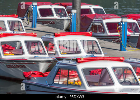 Electrical Powered motor boats for hire to tourists at Bowness-On Windermere in the English Lake District National Park