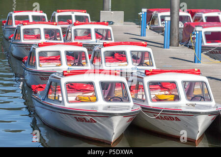 Electrical Powered motor boats for hire to tourists at Bowness-On Windermere in the English Lake District National Park