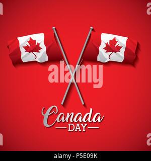 canada day two crossed flags celebrate date vector illustration Stock Vector