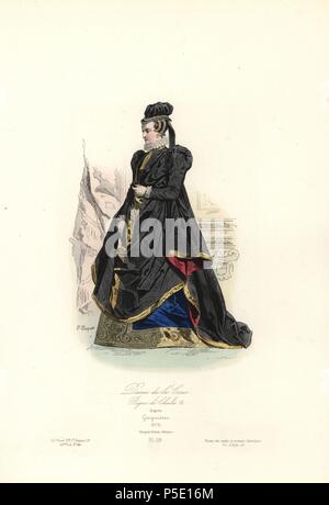 Courtier, reign of Charles IX, 1579. Handcoloured steel engraving by Polidor Pauquet after Gaignieres from the Pauquet Brothers' 'Modes et Costumes Historiques' (Historical Fashions and Costumes), Paris, 1865. Hippolyte (b. 1797) and Polydor Pauquet (b. 1799) ran a successful publishing house in Paris in the 19th century, specializing in illustrated books on costume, birds, butterflies, anatomy and natural history. Stock Photo