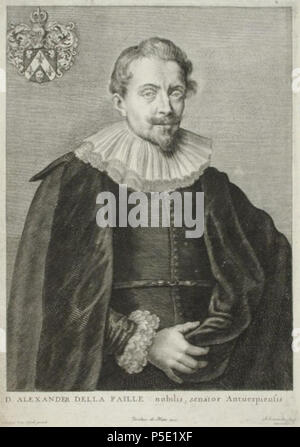 N/A. English: Alexander de la Faille, raadsheer te Antwerpen, met wapenschild in linker bovenhoek. between 1630 and 1677.   Anthony van Dyck  (1599–1641)      Alternative names Anthony van Dyck, Anthonie van Dyck, Anton van Dijck, Antonis van Deik, Antoon van Dijk, Anthonis van Dyck, Antoine van Dyck  Description Flemish painter, draughtsman and printmaker  Date of birth/death 22 March 1599 9 December 1641  Location of birth/death Antwerp Blackfriars, London  Work location Antwerp (1609–1610, 1615–1620), London (1620-March 1621), Zaventem (1621), Genoa (October 1621-February 1622), Rome (Febru Stock Photo