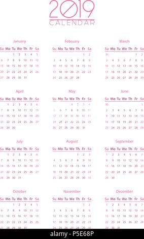 The 2019 calendar template Stock Vector
