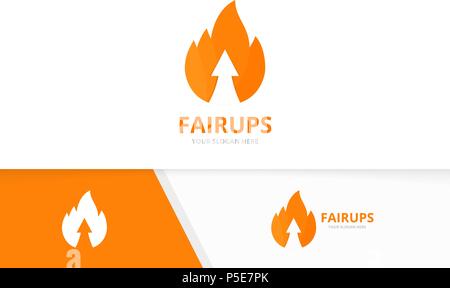 Vector fire and arrow up logo combination. Flame and growth symbol or icon. Unique torch and upload logotype design template. Stock Vector