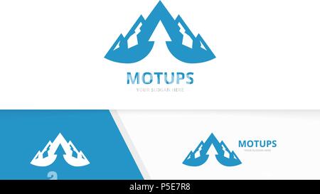 Vector mountain and arrow up logo combination. Nature and growth symbol or icon. Unique hill and upload logotype design template. Stock Vector