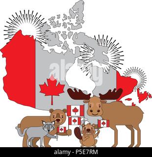 canada day celebration map animals and flag national vector illustration Stock Vector