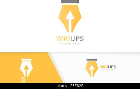 Vector pen and arrow up logo combination. Write and growth symbol or icon. Unique law and upload logotype design template. Stock Vector