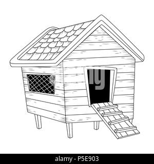 cartoon chicken coop outline isolated on white background Stock Vector