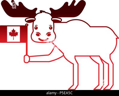 cute moose holding canadian flag vector illustration neon Stock Vector