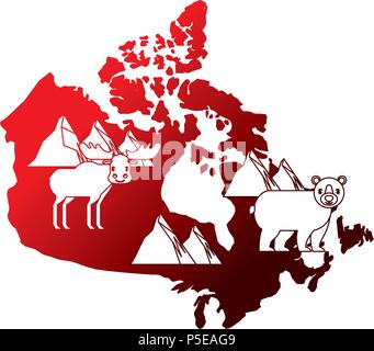 canadian map with wolf bear moose and beaver wildlife Stock Vector