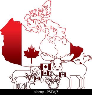 canada day celebration map animals and flag national Stock Vector