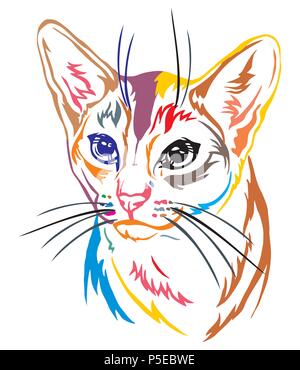 Colorful decorative portrait in profile of Abyssinian Cat, contour vector isolated illustration in black color on white background Stock Vector