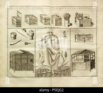 N/A. English: From Dutch translation of Engelbert Kaempfer: The History of Japan (1727). Illustration of tea boxes, cups and kettle. 1727.   Engelbert Kaempfer  (1651–1716)       Alternative names Kaempf.  Description German physician, botanist and japanologist  Date of birth/death 16 September 1651 2 November 1716  Location of birth/death Lemgo Lieme  Authority control  : Q58042 VIAF: 41858358 ISNI: 0000 0001 1025 5072 LCCN: n84078543 Botanist: Kaempf. Open Library: OL236318A WorldCat 195 Beschrijving van Japan - thee Stock Photo