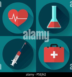 Trendy medical icons with shadow. Flat design style Stock Vector