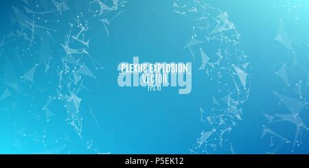Geometrical modern round banner of flying triangles. Connected triangles. Plexus. Backdrop for your design. Vector illustration. EPS 10 Stock Vector