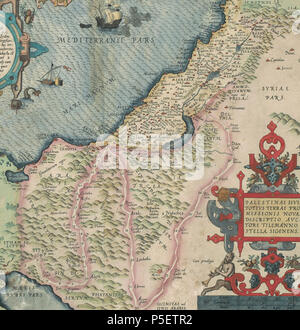 Latina: Theatrum Orbis Terrarum .  English: Plate '089av-089br' from the Atlas Ortelius by Abraham Ortelius. Original edition from 1571 with additions from 1573, 1579 and 1584. Complete description of this work (in Dutch) is available here. On this map Palestine is shown. . between 1571 and 1584.    Abraham Ortelius  (1527–1598)      Alternative names Ortels, Oertel, Orthellius, Wortels  Description Belgian-Flemish cartographer and historian  Date of birth/death 14 April 1527 28 June 1598  Location of birth/death Antwerp Antwerp  Work location Antwerp  Authority control  : Q232916 VIAF:3210472 Stock Photo