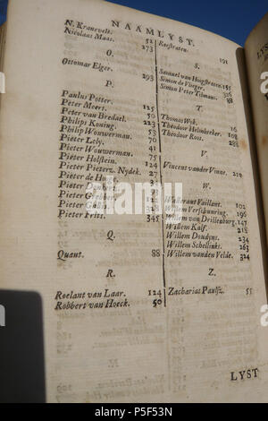 N/A. English: Copy of Arnold Houbraken's Schouburg from 1719 (published and sold by the author) Nederlands: Loyer (Nicolaas). 145 Elger (Ottomar). 293 Potter (Paulus). 125 Borght (Peeter vander). 144 Wit (Peter de). 144 Faes (Pieter vander). genaamt Lely. 42 Koning (Philips de). 53 Fruytiers (Philippus). 142 Roos (Filip). 279 Wouwerman (Philip). 70 Boel (Peter). 141 Grebber (Pieter). 122 Hooge (Pieter de). 34 Donker (Pieter). 93 Frits (Pieter). 345 Gallis (Pieter). 328 Roestraten. 191 Holstein (Pet.). 124 Meert (Peeter). 50 Nedek (Pieter Pieterze). 27 Tysens (Peeter). 143 Breda (Peter van). 22 Stock Photo