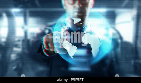 businessman with earth on virtual screen Stock Photo