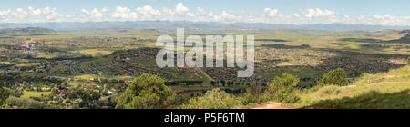 FICKSBURG, SOUTH AFRICA - MARCH 12, 2018: An aerial view of Meqheleng in Ficksburg in the Free State with Maputsoe in Lesotho in the back Stock Photo