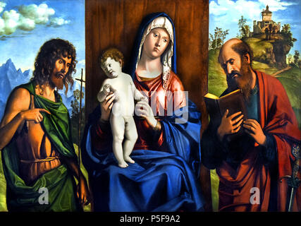 Madonna and Child between St. John the Baptist and a saint by  Giovanni Bellini ( Venice 1434/1439 - 1516 ) Italy, Italian, Stock Photo