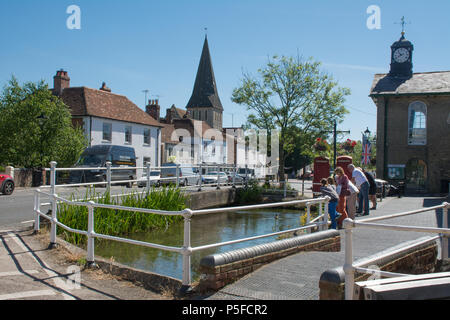 View of the picturesque town centre of Stockbridge, Hampshire, one of the smallest towns in the United Kingdom, on a sunny summer day Stock Photo