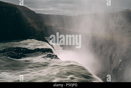 gulfoss waterfall in iceland with smooth water long time exposure rocky Stock Photo