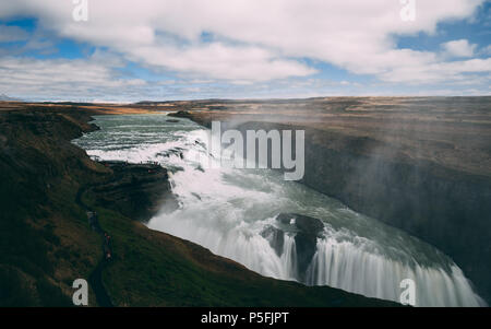 gulfoss waterfall in iceland with smooth water long time exposure rocky Stock Photo