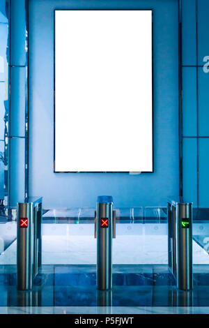 Billboard Rectangular White Mockup in Subway Station Stock Photo