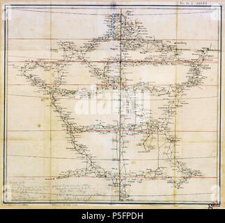 N/A. Français : Nouvelle carte qui comprend les principaux triangles qui servent de fondement à la description géométrique de la France, levée par ordre du Roy par mess. Maraldi et Cassini de Thury, ... Année 1744 . 1744. Cassini de Thury 23 1744 Canevas carte Cassini Stock Photo
