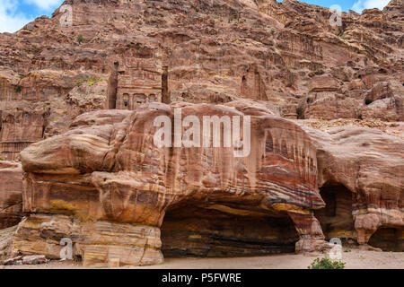 Colorful cave in the Lost City of Petra, Jordan Stock Photo